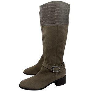 Marc Fisher Womens Boots Tall Suede Sz 10 Taupe Brown Leather Knee High Heeled
